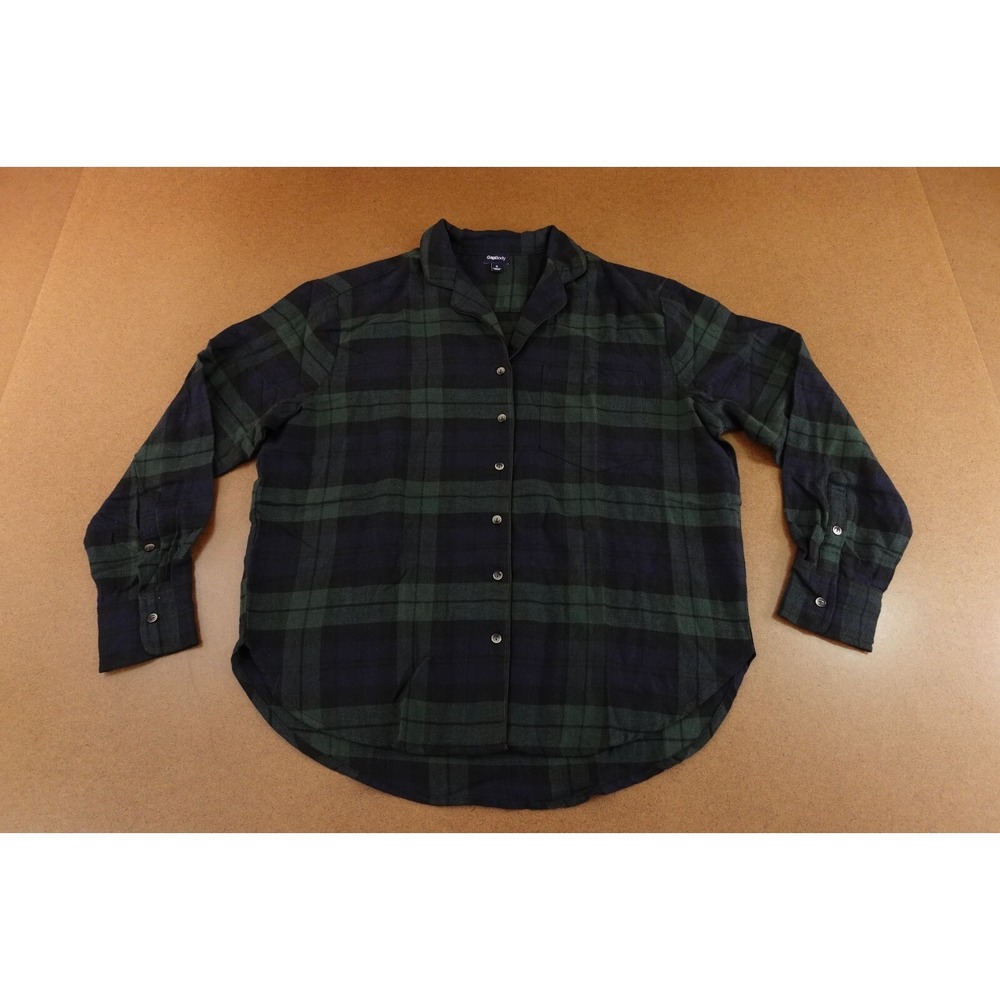Gap Body Womens Small Navy Green Flannel Long Sleeve Button Front Pajama Top NWT